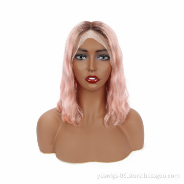 Original 1b/Pink Body Wave Lace Wig Mink Brazilian Human Virgin Hair Ombre Color Short Bob Transparent HD Lace Frontal Pink Wig